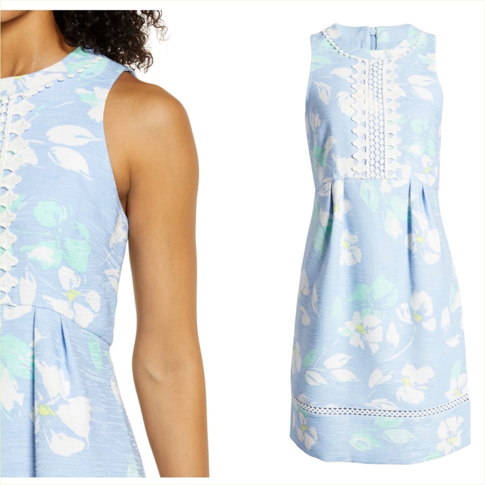 ELIZA J Floral Sleeveless A-line Dress In Blue/ White - Picture 2 of 13